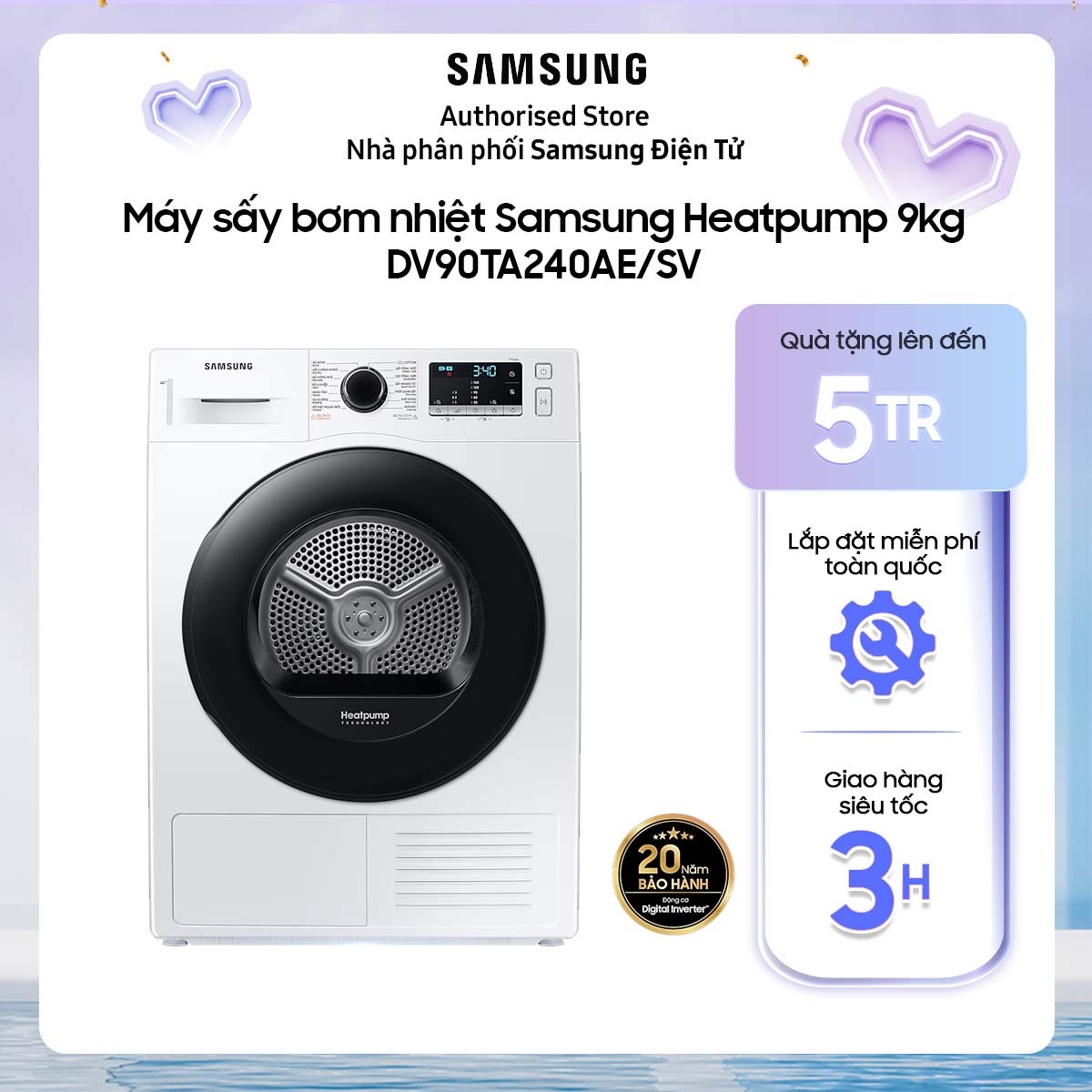 DV90TA240AE - Máy sấy bơm nhiệt Samsung Heatpump 9kg DV90TA240AE/SV