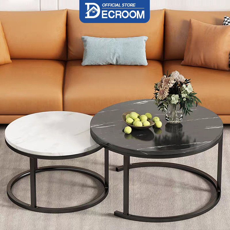 DECROOM Bàn Sofa Bàn Trà Sofa Bàn Trà Sofa Hoa Văn Đá Cẩm Thạch, Bàn Trà Tròn Khung Chân Bàn, Bàn Gấp 50cm/70cm