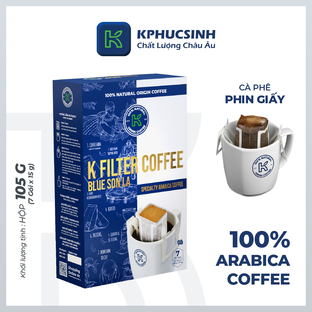 Cà Phê Phin Giấy K Coffee Filter BLue Sơn La Hộp 105g