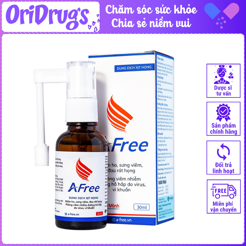 Dung dịch xịt họng Afree Thái Minh _OriDrugs_Sạch vùng miệng, dịu nhẹ cổ họng, giảm ho, nhiễm khuẩn, viêm đường hô hấp
