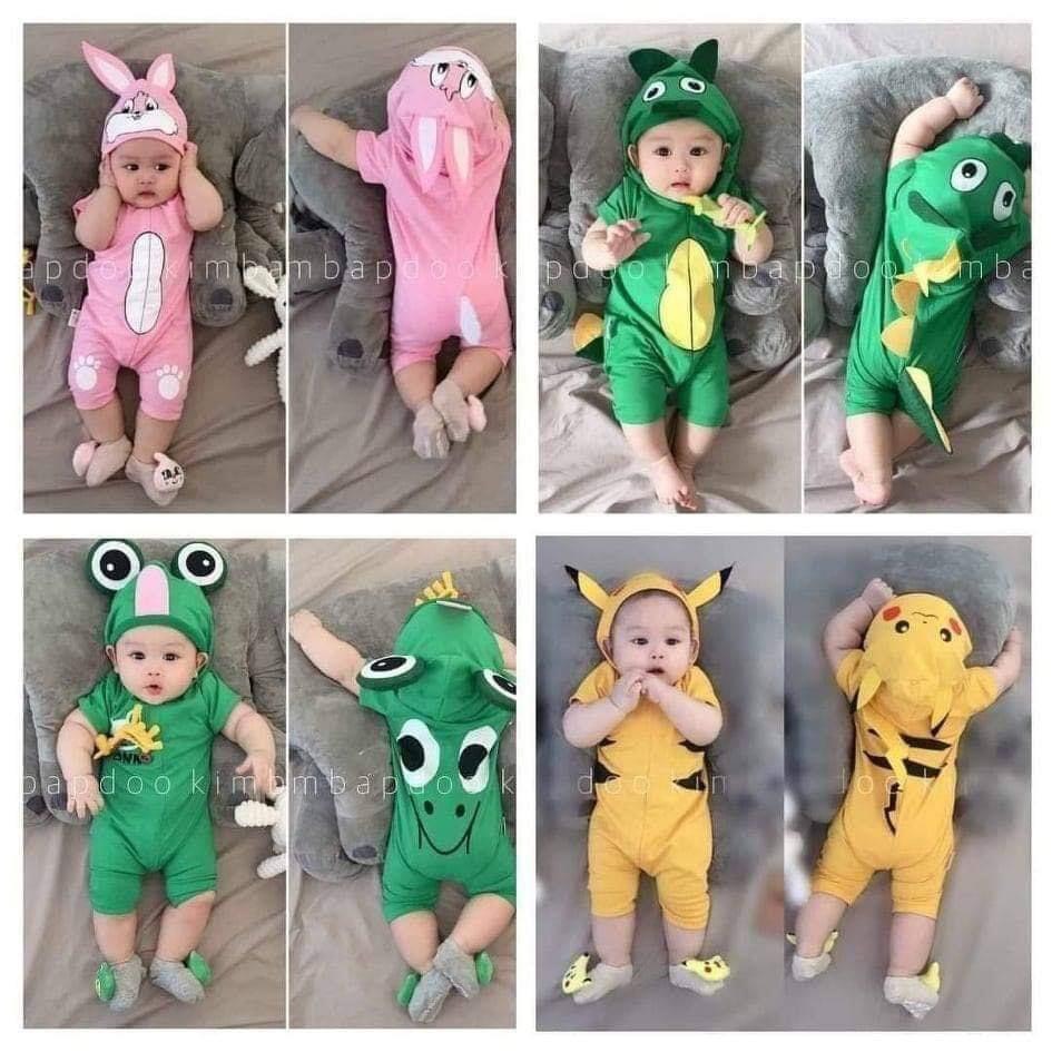 Body đùi hình thú kèm mũ cao cấp vải cotton ngộ nghĩnh cho bé trai bé gái 4-16kg