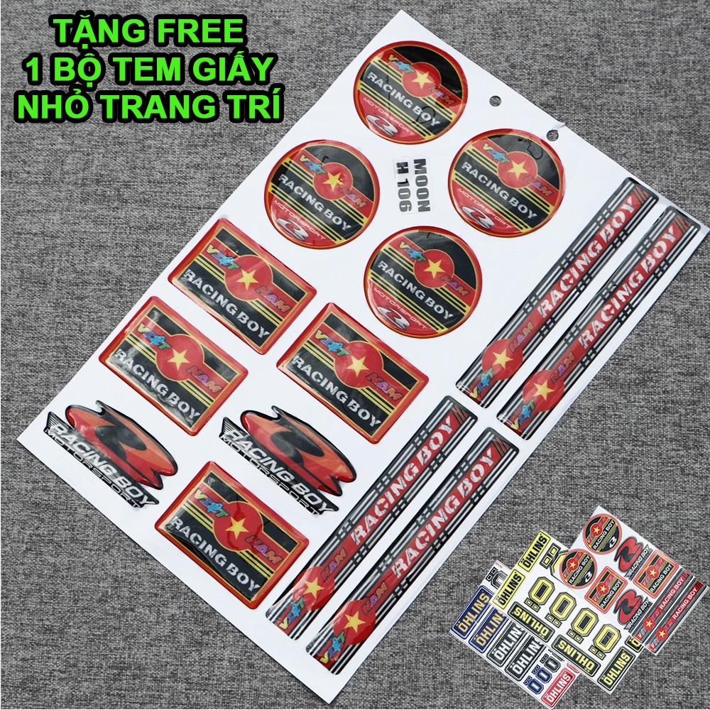 [HCM]Bộ tem logo tem nổi logo Việt Nam Racing Boy màu đỏ đen mẫu mới