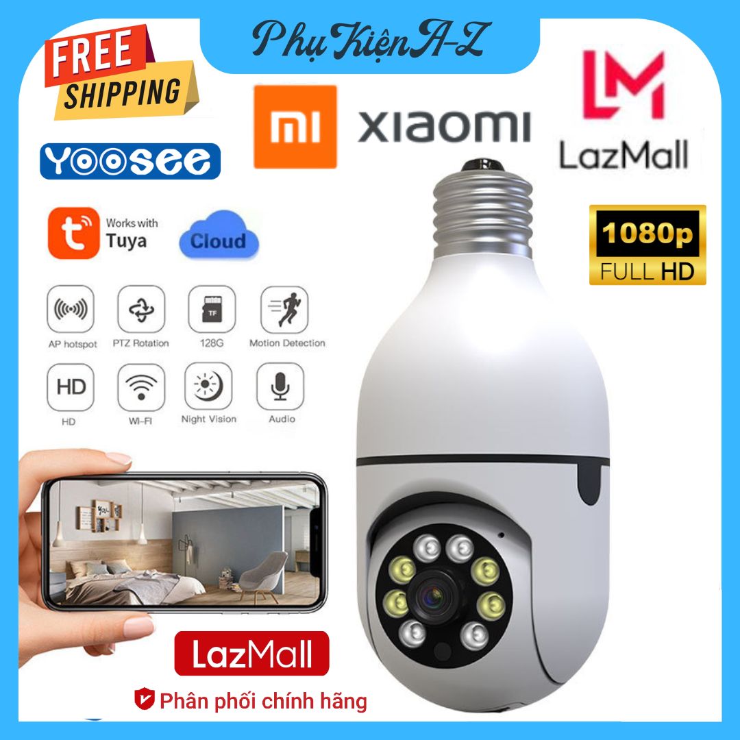 LazFlash Sale 50% Camera Kết Nối Wifi Không Dây, Camera Yoosee 360, Camera IP Wifi HK211 Yoosee 8 Led Xoay 360 Độ, Hình Ảnh FullHD 1080P - kiểu bóng đèn sang trọng - Hỗ Trợ Hồng Ngoại Ban Đêm Có Màu
