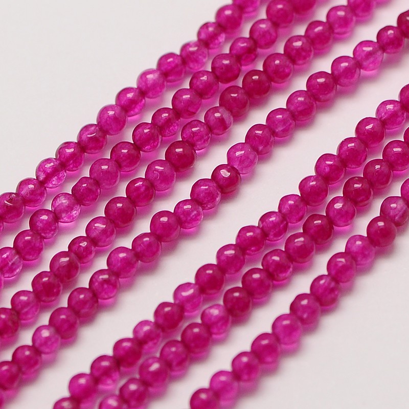 10Strand Natural White Jade Round Bead Strands Dyed Magenta 3mm Hole 0.8mm