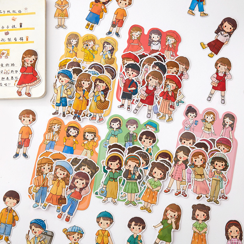 Bộ 20 sticker hình dán Couple dressing dễ thương trang trí sổ | BSB296