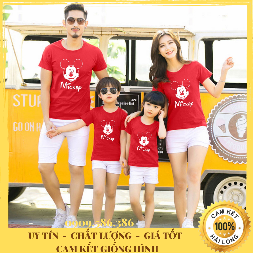 Áo gia đình màu đỏ in Mickey dễ thương