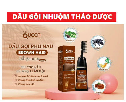 Dầu gội nhuộm tóc Queen phủ bạc đen, nâu tóc bằng thảo dược tự nhiên.