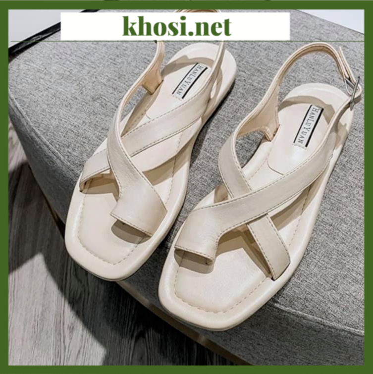 Giày (Dép) Sandal nữ xỏ ngón 2 quai chéo KHOSI.NET đế bệt, dép quai hậu học sinh đi học. đi chơi, đi biển, SD-0296