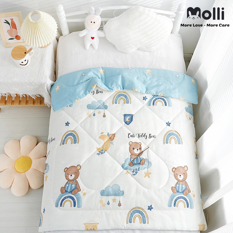 Chăn Cotton Chần Bông Molli Siêu Nhẹ, Siêu Ấm Cho Bé Họa Tiết Đáng Yêu