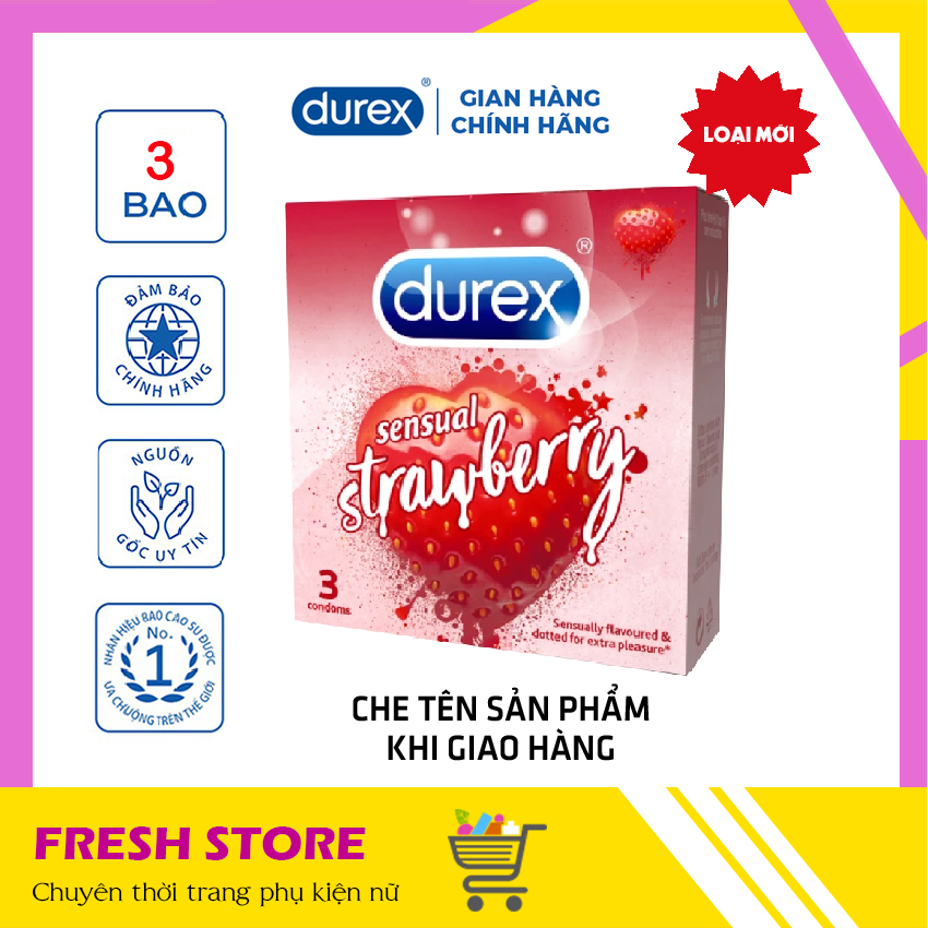 [DUREX CHÍNH HÃNG] Bao Cao Su Nam Durex DU29 Fetherlite Ultima Kingtex Jeans Naughty Performa Chocolate Sensual Strawberry Invisible Extra Pleasuremax Có Gai Vị Dâu Vị Chocolate Hộp 12 3 Chiếc Chính Hãng - FRESHSTORE