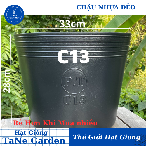 Chậu nhựa trồng cây C13 đen dẻo trồng rau, hoa, cây cảnh