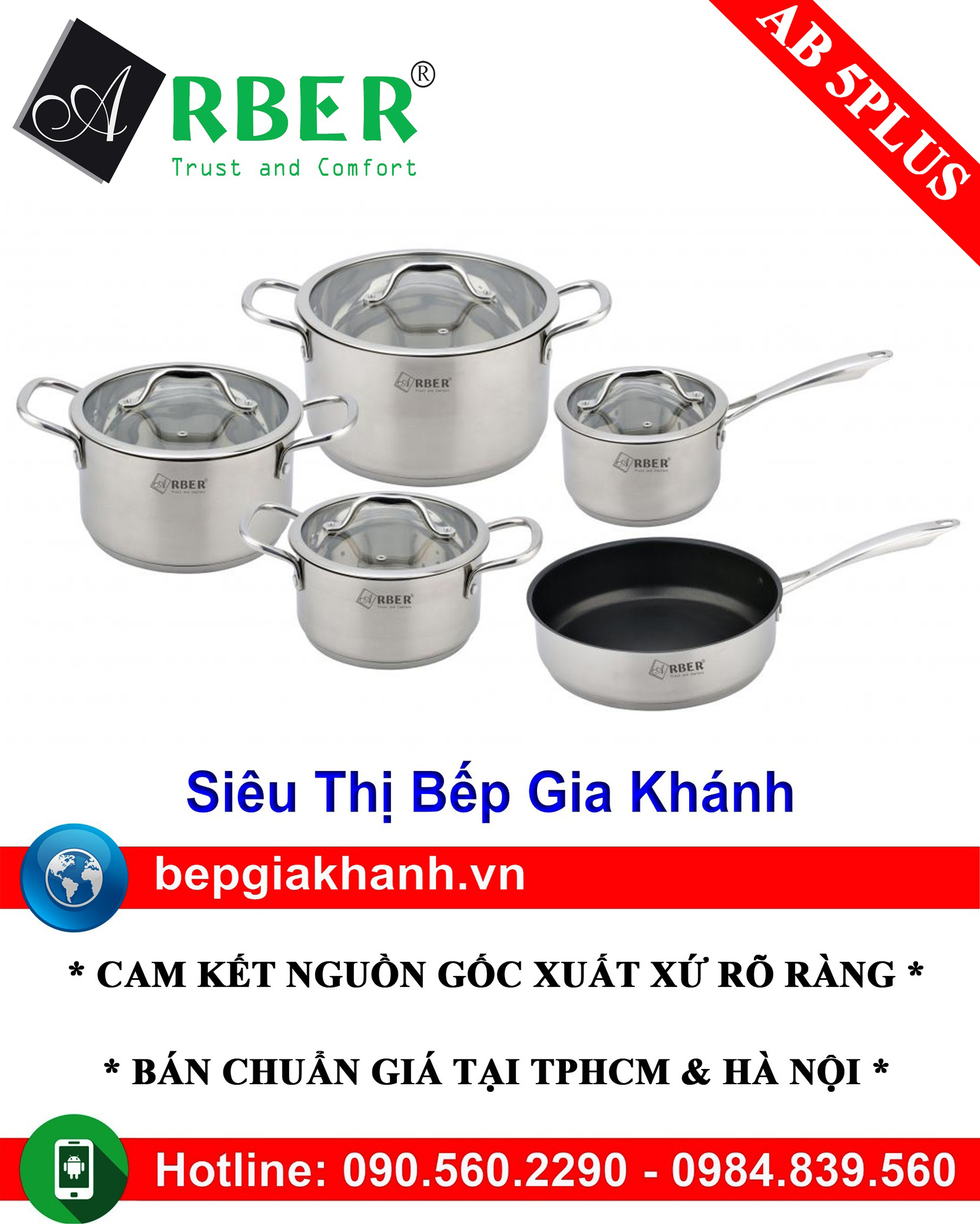 Bộ nồi từ cao cấp Arber AB 5PLUS 5 món bộ nồi bếp từ bộ nồi đáy từ bộ nồi điện từ bộ nồi chảo từ bộ nồi từ bộ nồi bếp từ elo bộ nồi bếp từ elmich bộ nồi inox bộ nồi sunhouse