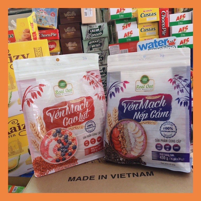 Bột ngũ cốc yến mạch nếp cẩm Real Oat 450g, bịch 15 gói nhỏ - Bách hoá Hoàng Thiên