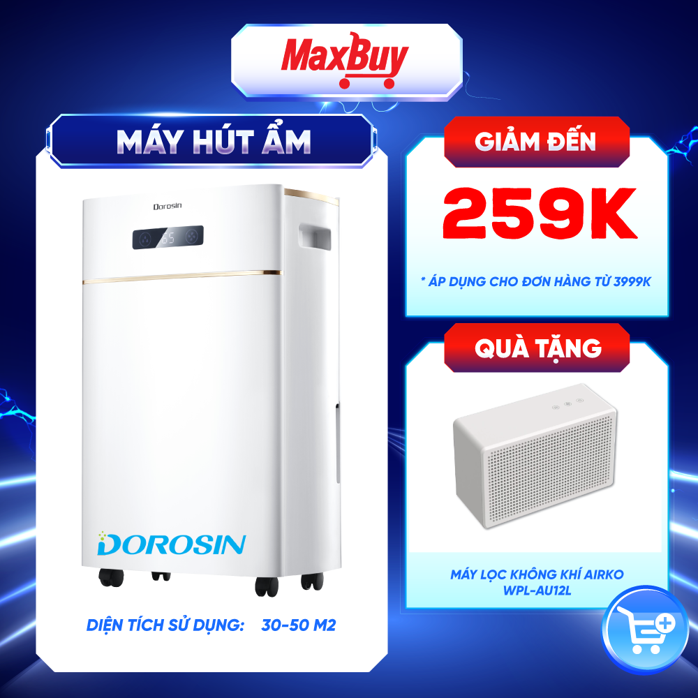 Máy Hút Ẩm Dorosin Công Suất Lớn 30 Lít/Ngày Diện tích sử dụng 50-60m2 Bảo Hành 24 Tháng Tặng máy lọc không khí ER-630E