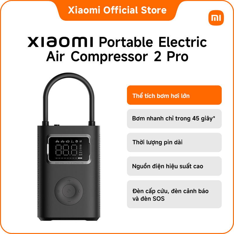  Xiaomi Portable Electric Air Compressor 2 Pro | Thể tích bơm hơi lớn | Bơm nhanh chỉ trong 45 giây* | Thời lượng pin dài | Nguồn điện hiệu suất cao | Đèn cấp cứu đèn cảnh báo và đèn SOS 