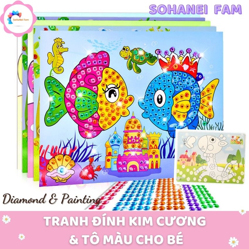 [HCM- DIY TOYS] Bộ Tranh Đính Kim Cương DIY Thủ Công Kết Hợp Tô Màu (2 trong 1) Với Nhiều Hình Đáng Yêu Cho Bé - SOHANEI FAM -Đồ Chơi Trẻ Em Diamond & Painting