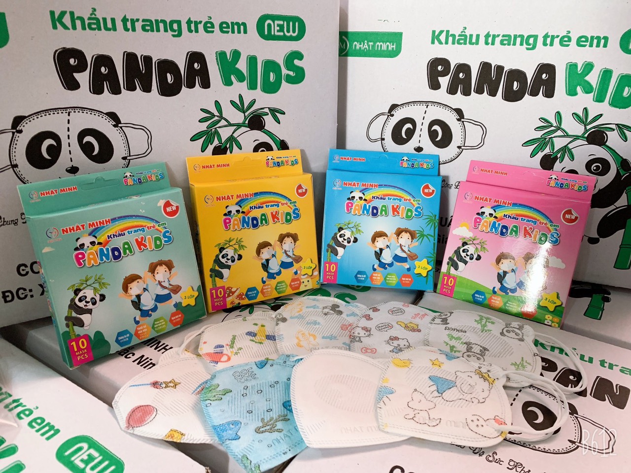 Khẩu trang 3 lớp kháng khuẩn Panda Kid chống giọt bắn cho bé (Hộp 10 cái).