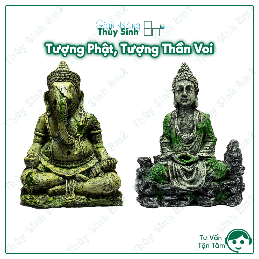 Tượng thần voi, tượng phật, mô hình trang trí bể cá, hồ bán cạn, hồ rùa, hồ thủy sinh | 8m2