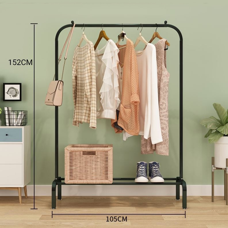 Giá treo quần áo 2 tầng bằng inox có bánh xe di chuyển kèm kệ để giày đa năng