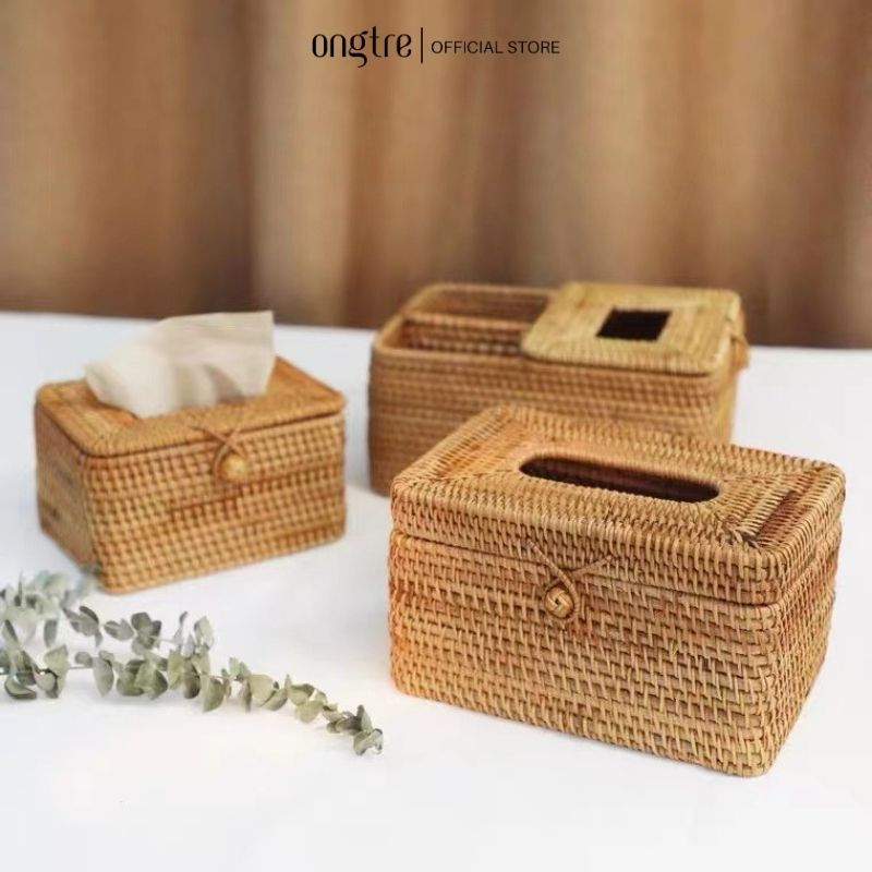 Hộp Đựng Giấy Bằng Mây Guột ONGTRE Phong Cách Vintage
