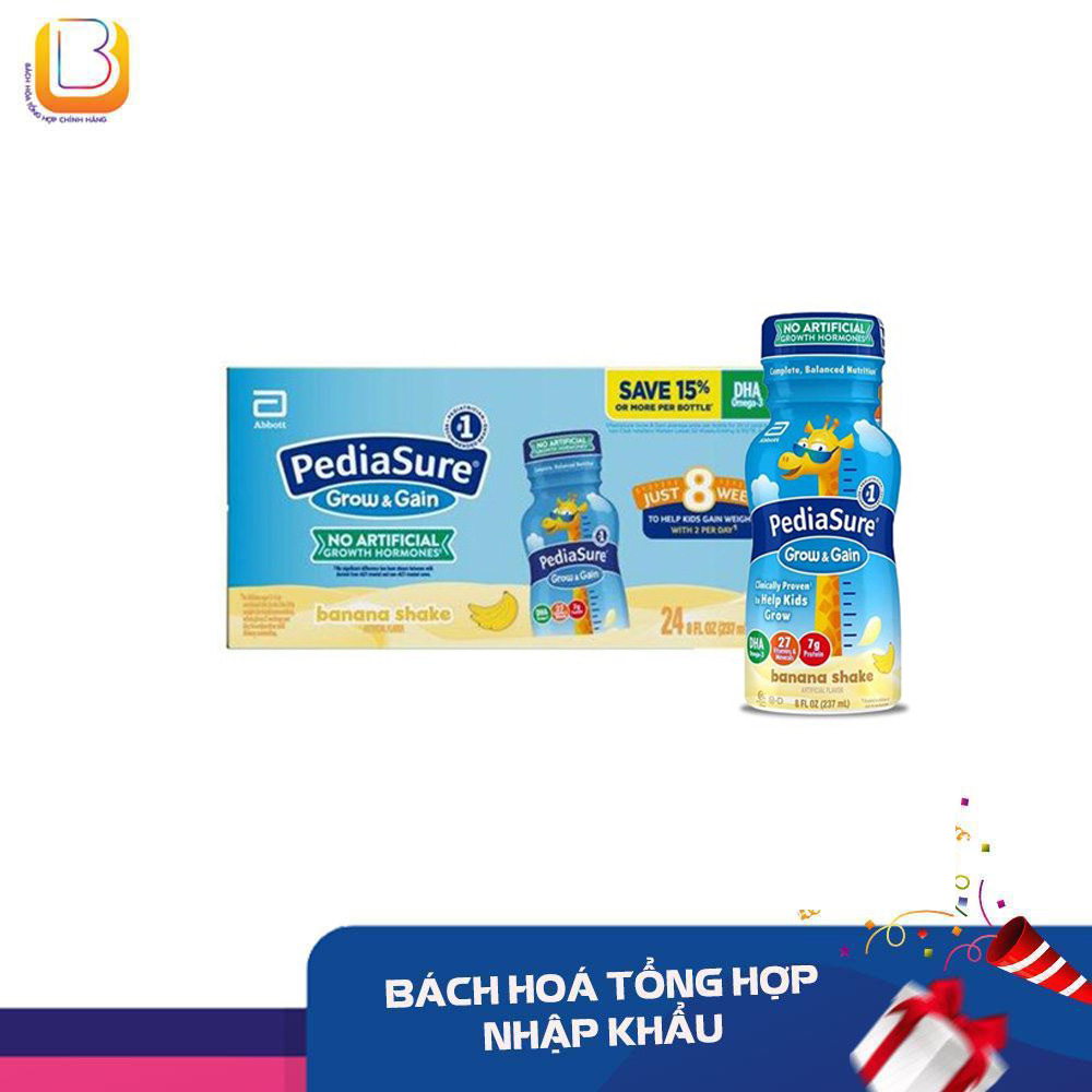 Thùng 24 chai sữa nước pediasure grow & gain hương chuối mỹ 237ml