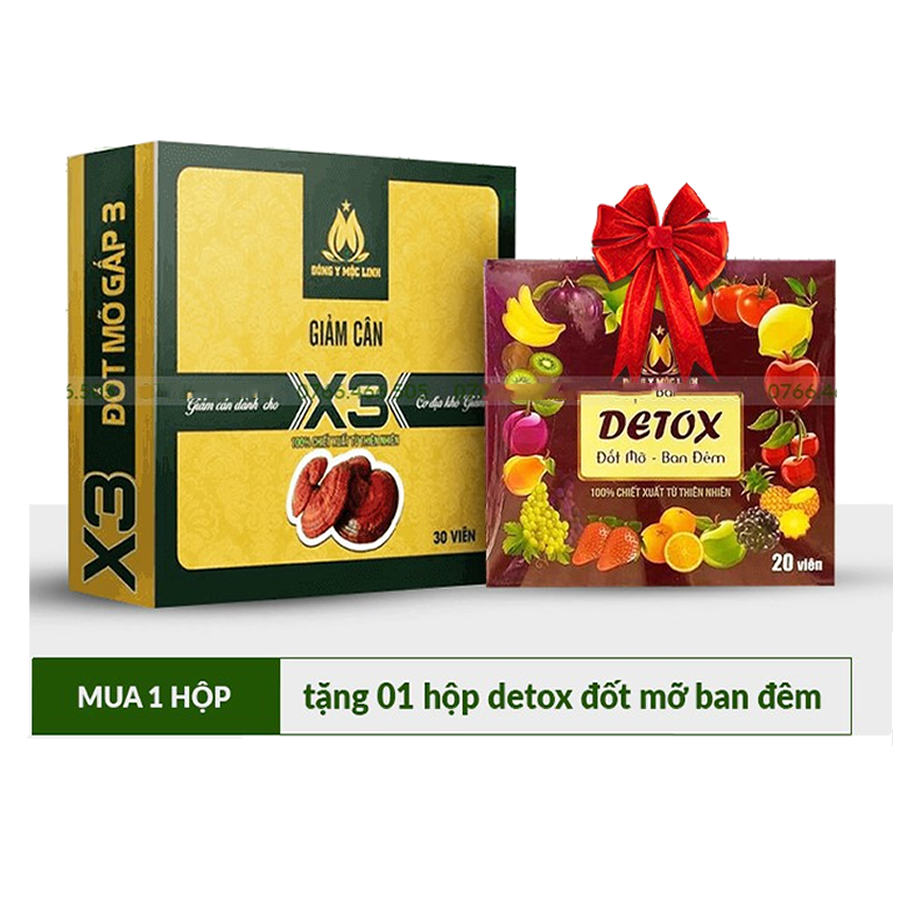 CHÍNH HÃNG date mới Giảm Cân Slim X3 Đông Y Mộc Linh + Tặng 15 viên Detox