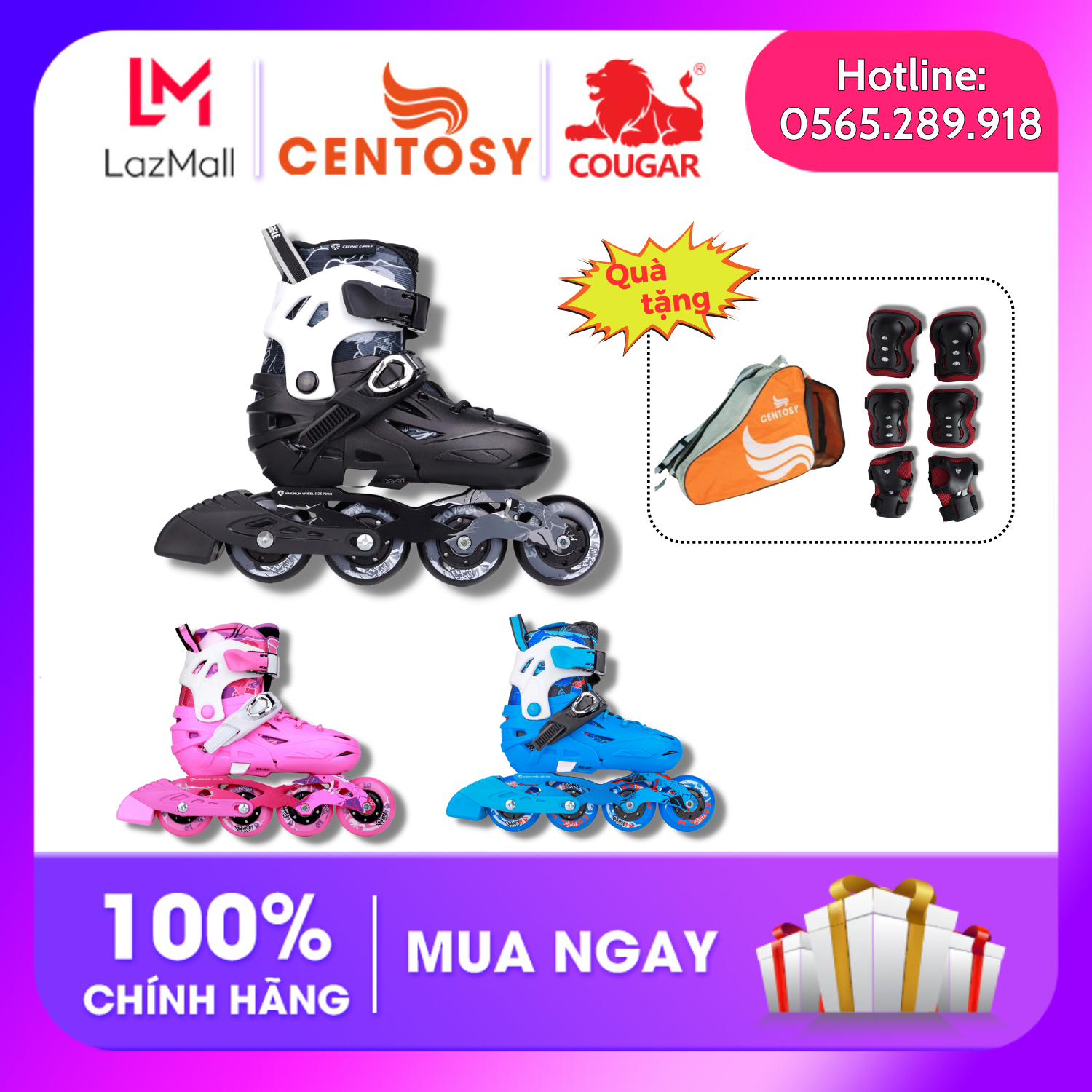 Giày Patin Flying Eagle S5S+N Chính Hãng, Form Nhựa Cứng Cáp, Frame Hợp Kim Nhôm bảo hành 3 năm  - Tặng Kèm Túi Đựng Giày Hoặc Bảo Hộ Chân Tay Cao Cấp 6 Món Cho Bé