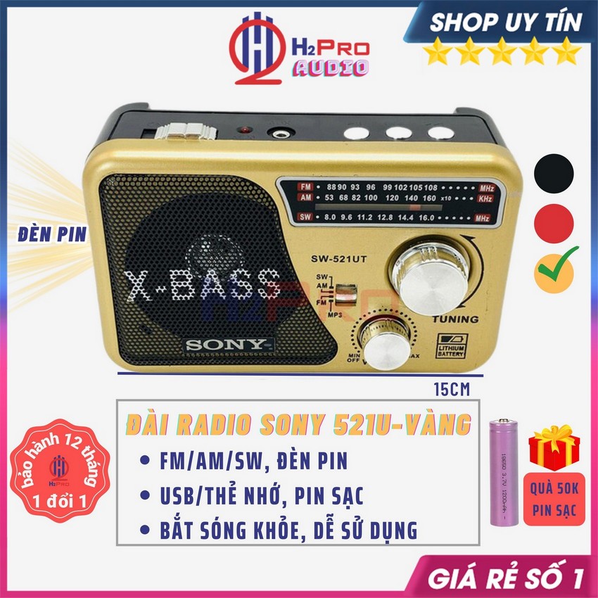 Đài Radio Sony - Waxiba 521U Cho Người Già Fm-Am-Sw Kiêm Máy Nghe Nhạc Usb-Thẻ Nhớ-Đèn Pin, Tặng Pin Sạc 50K-H2Pro Audio