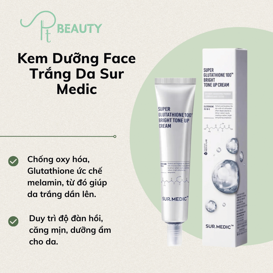 Kem Dưỡng Face Trắng Da Sur Medic Super Glutathione 100 Bright Tone Up Cream