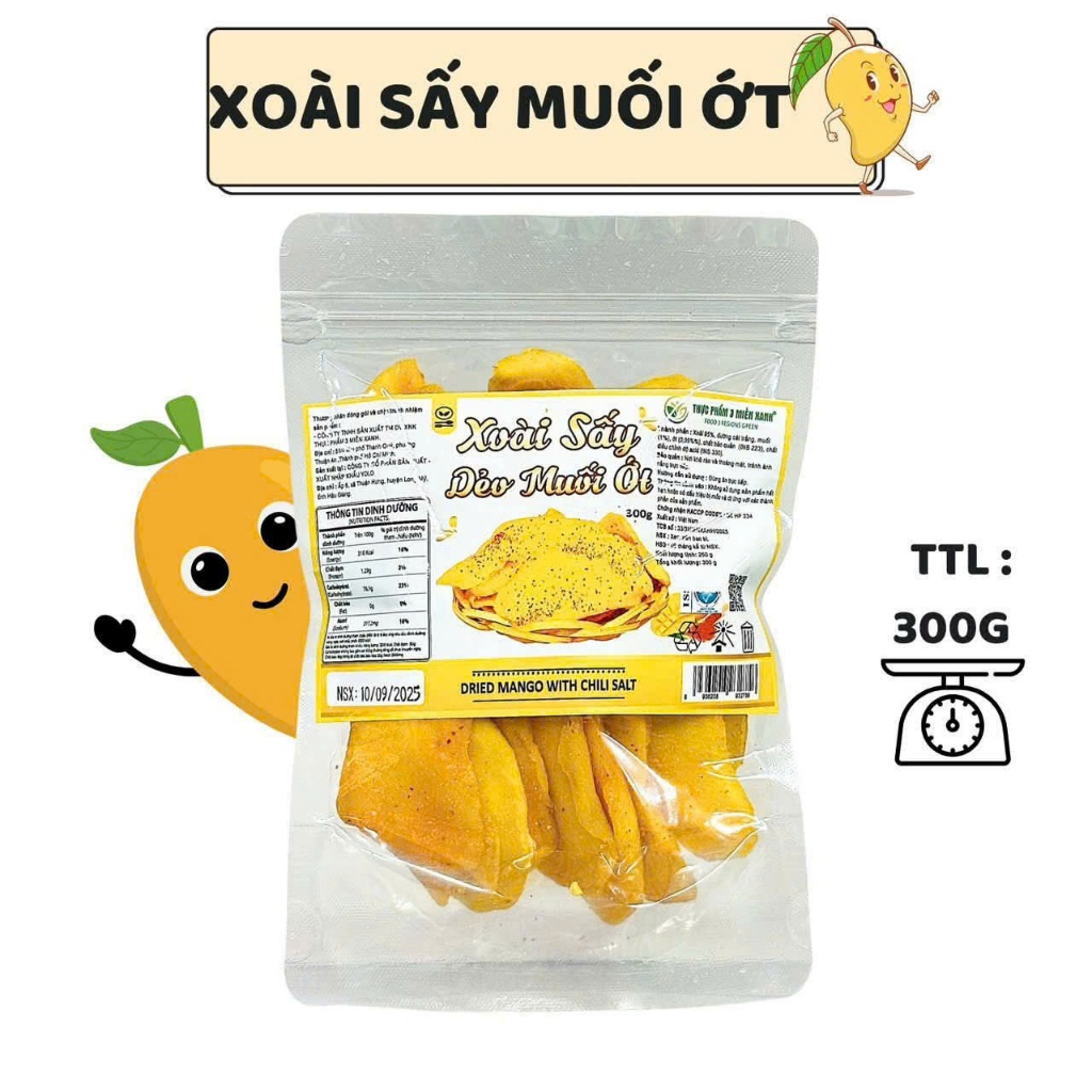 Xoài Sấy Dẻo Muối Ớt Túi zip 300g (Net: 0,250kg) NTFood - Nhất Tín Food