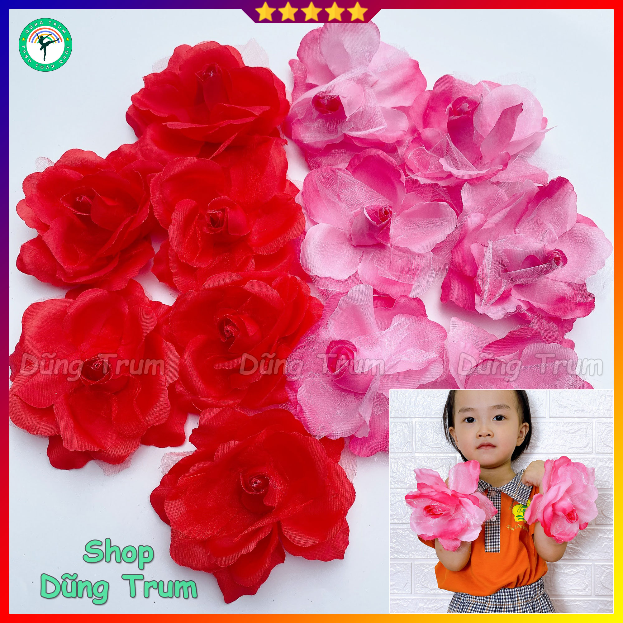 Hoa múa cầm tay 14cm cho các bé mầm non, hoa cầm tay múa biểu diễn