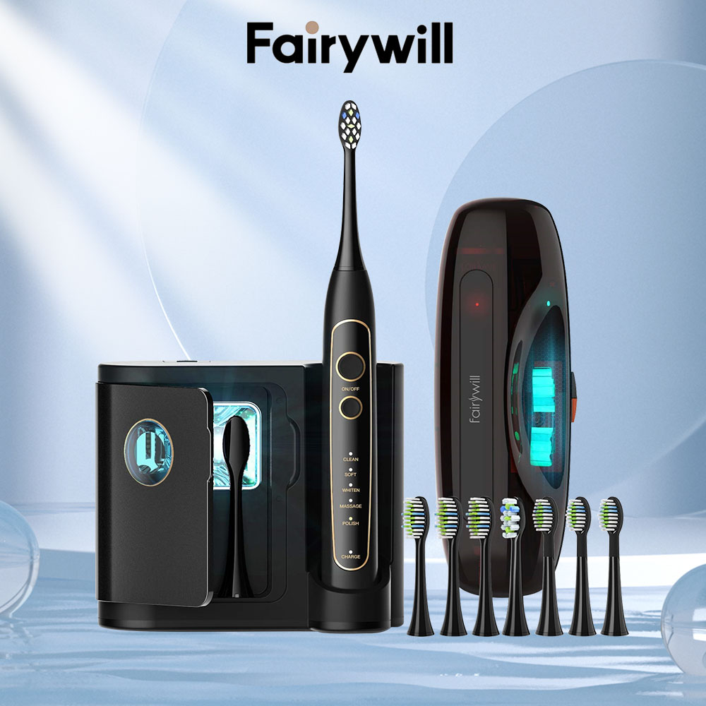 Bàn chải điện Fairywill 2056 với 8 đầu bàn chải thay thế và 5 chế độ chải răng