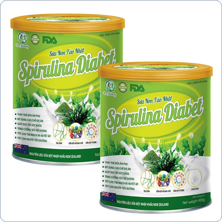 Sữa Non Tiểu Đường Tảo Nhật  Spirulina Diabet- Giúp Tăng Cường Sức Đề Kháng, Hỗ Trợ Ổn Định Đường Huyết, Ngăn Ngừa Biến Chứng Tiểu Đường- Tốt Cho Tim Mạch- Hộp 400g