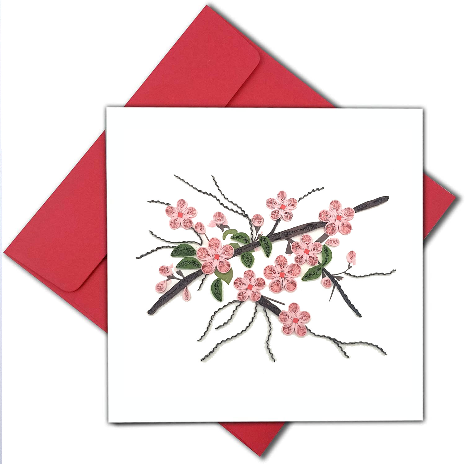 Thiệp 3D hoa đào xinh xắn làm quà tặng, Thiệp giấy xoắn Quilling Card, Handmade LAMI, 15x15cm