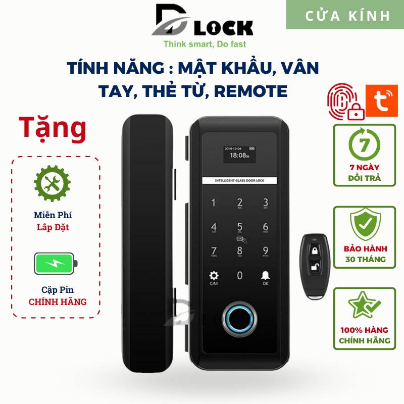 Khóa vân tay cửa kính thông minh cao cấp cửa kính chống nước có điều khiển remote dillock dl826, khóa vân tay smart lock chính hãng