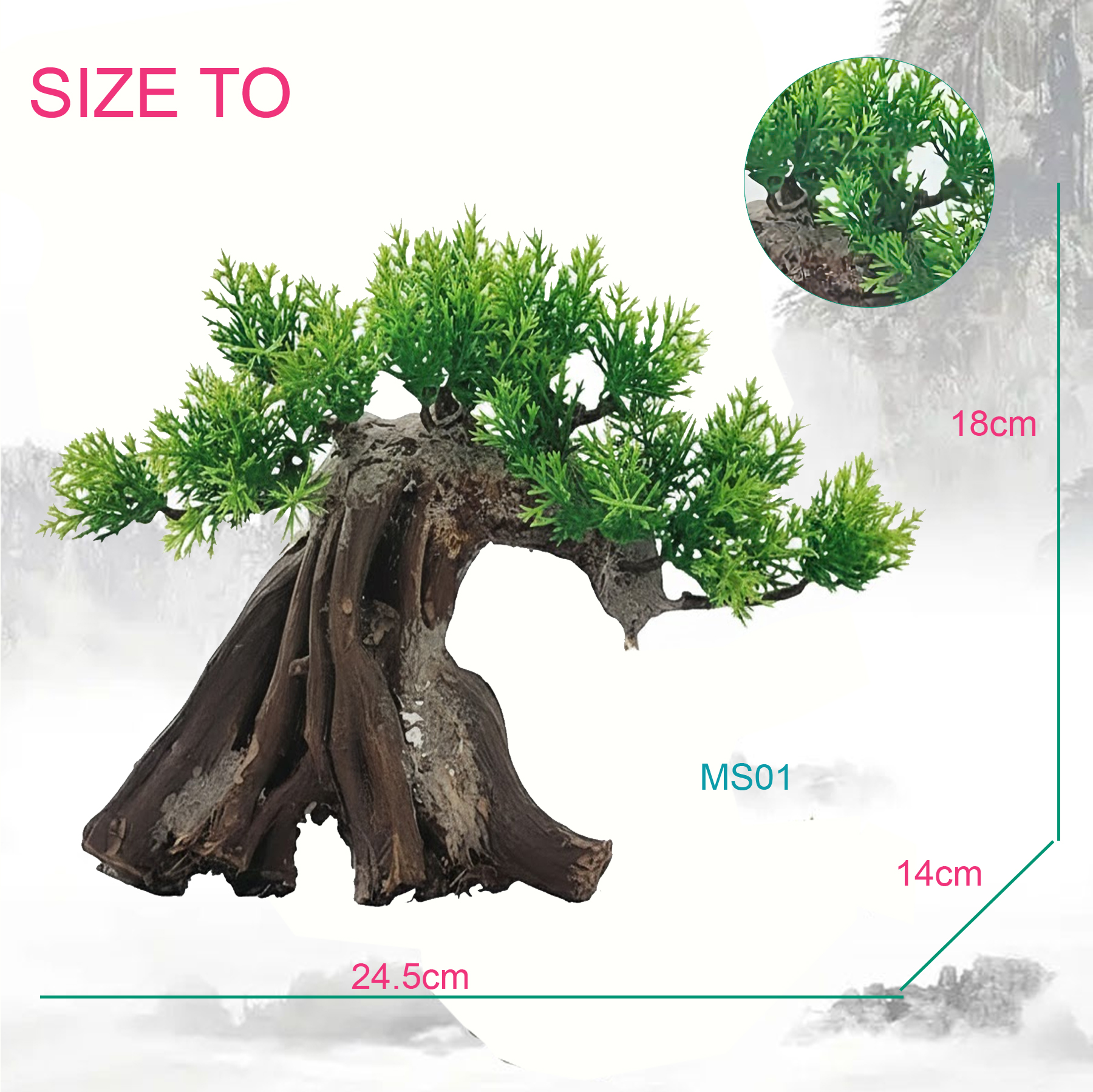 Cây Gỗ Lũa Bonsai Size Lớn 245x120x17mm  – Trang Trí Bể Cá Đẹp, Siêu Bền MS01