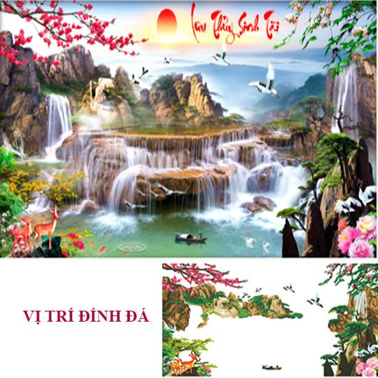Tranh đính đá Phong cảnh Lưu thủy sinh tài Lv020 Kích thước 120*60cm