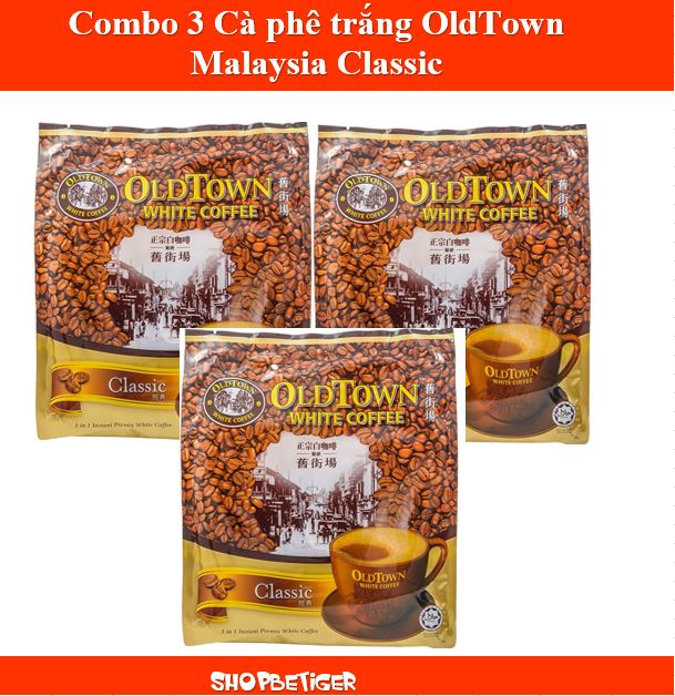 Date 2024 Combo 3 bịch Cà phê trắng OldTown Classic Malaysia