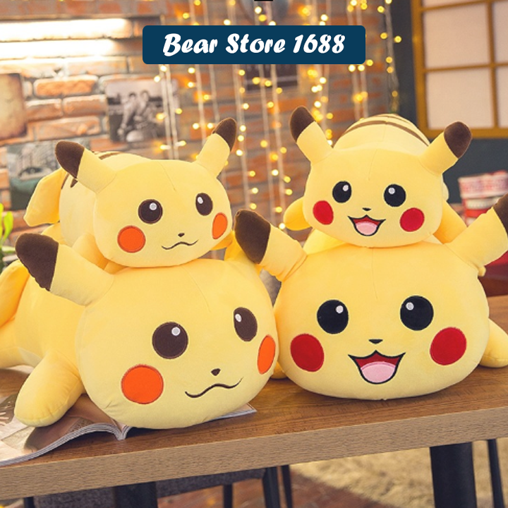Gấu Bông Gối Ôm Pikachu , Gấu Bông Pikachu vải nhung mềm mịn 4 chiều co giãn