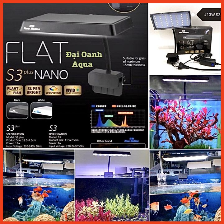 Đèn led kẹp flat s3 nano rgb plus - neo helios đỏ cá không đỏ nước cho bể cá cảnh nhò, bể thủy sinh, bể