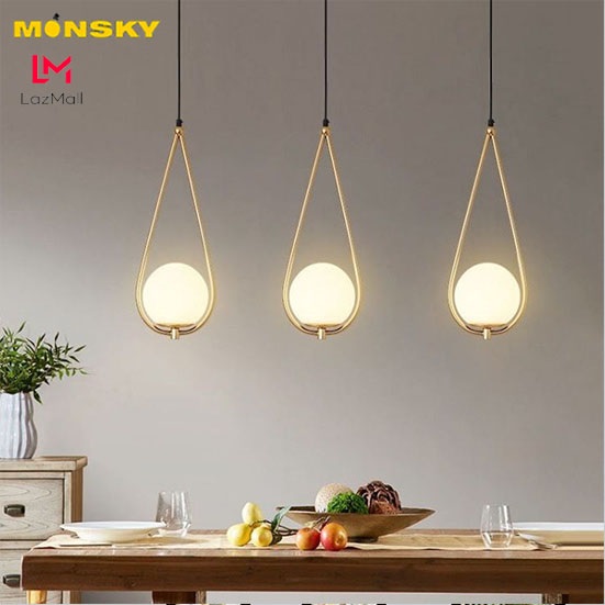 Bộ đèn thả MONSKY LAMES chao thủy tinh, khung mạ vàng hình giọt nước - kèm bóng LED chuyên dụng (82).