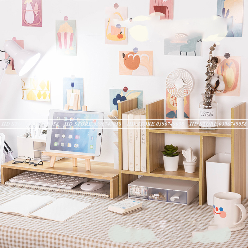 💫COMBO KỆ ĐA NĂNG - KỆ MÁY TÍNH ĐỂ BÀN LÀM VIỆC 💝 DECOR 💝 MÀU VÂN GỖ 🌈