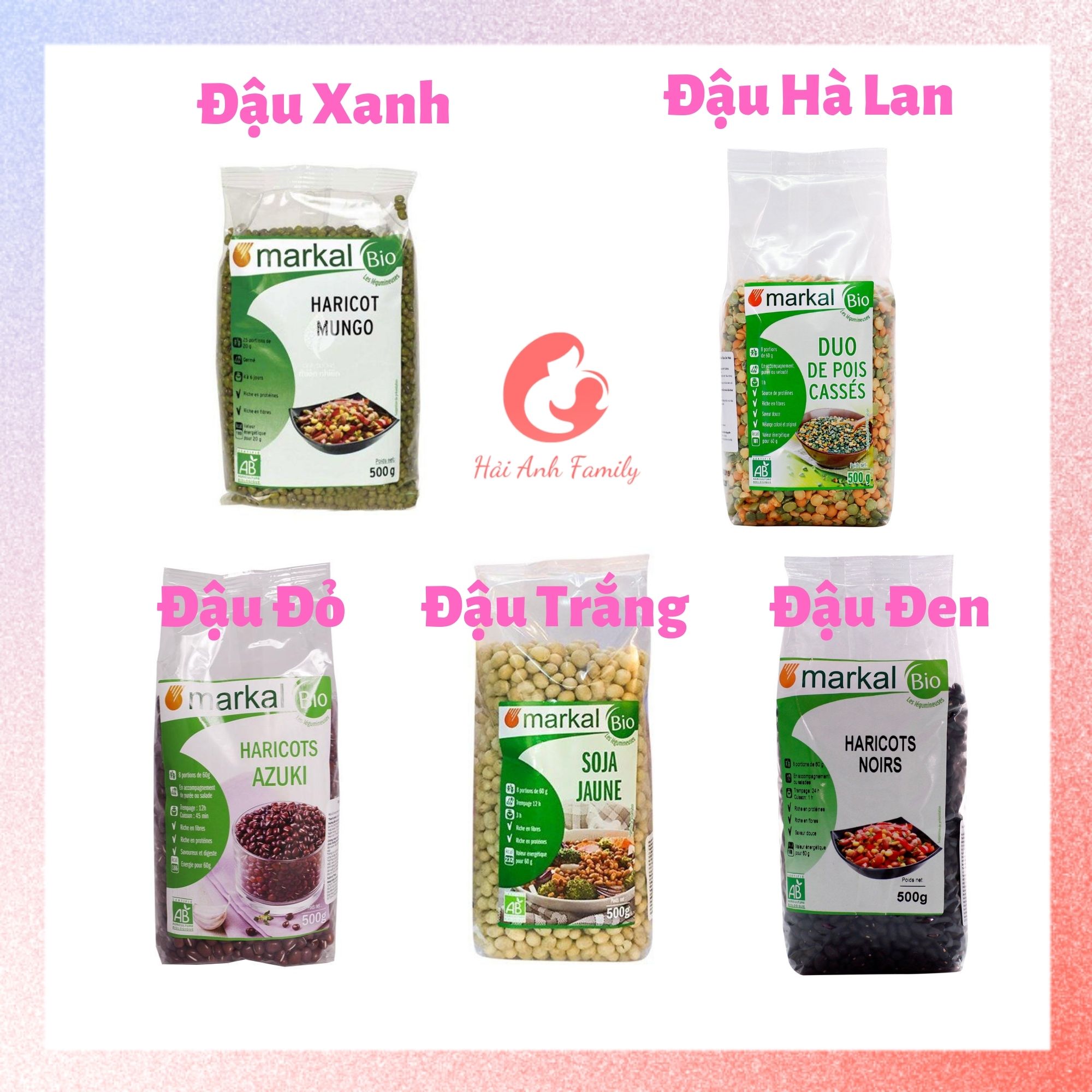 Đậu xanh, đậu đỏ, đậu đen, đậu trắng hữu cơ nhập khẩu markal - tách lẻ 100g