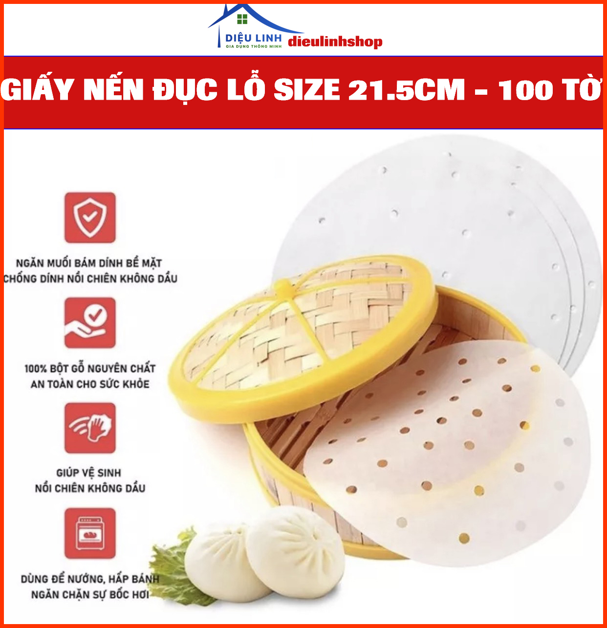 Giấy nến 100 Tờ Giấy Nến Đục Lỗ Lót Nồi Chiên Không Dầu, tờ giấy thấm dầu ăn, hút dầu mỡ, Giảm Thiểu Tối Đa Dầu Mỡ Bám Vào Nồi Chiên dieulinhshop