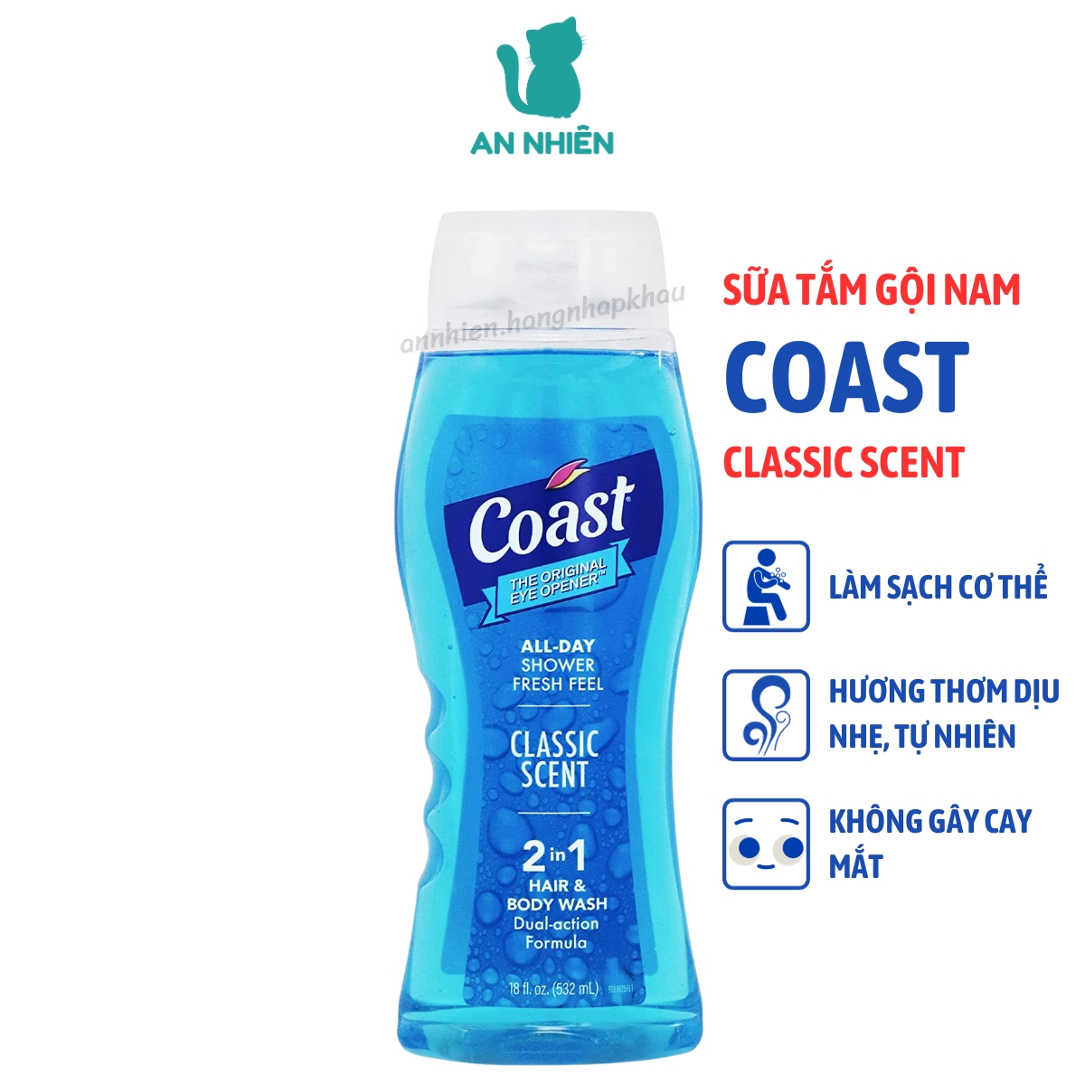 Sữa tắm gội nam Coast Classic Scent 532ml của Mỹ