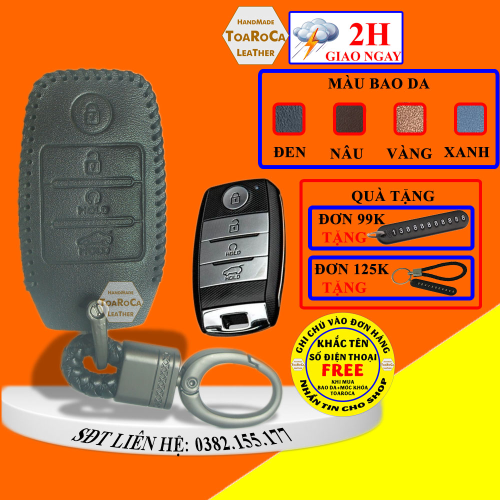 Bao Da Chìa Khoá Smartkey Ô Tô KIA Seltos 2021 2022, Sonet luxury, Premium(loại 4 nút) Da Bò Cao Cấp Handmade Toaroca