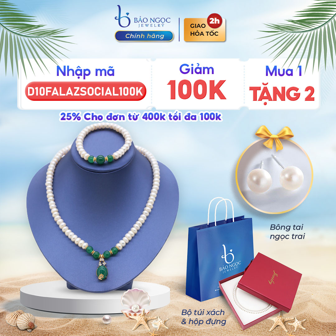  Vòng Cổ Ngọc Trai Nước Ngọt Kết Hợp Đá Mã Não Xanh Sang Trọng Vòng Cổ Ngọc Trai Thật Quà Tặng Bà - Mẹ - BNJ1308 - Bảo Ngọc Jewelry 