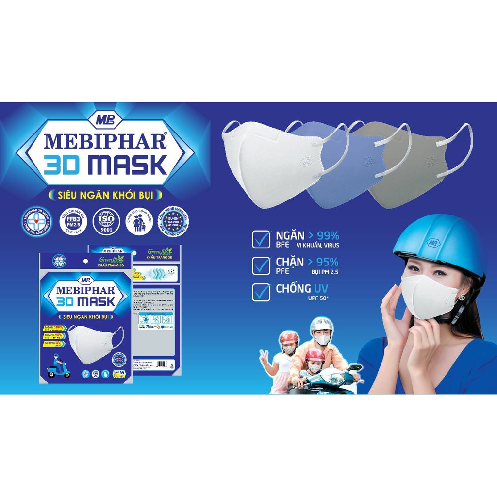 [HCM]SET 5 CÁI] Khẩu trang ngăn khói bụi/ vi khuẩn PM2.5 3D Mask Mebiphar cho người lớn