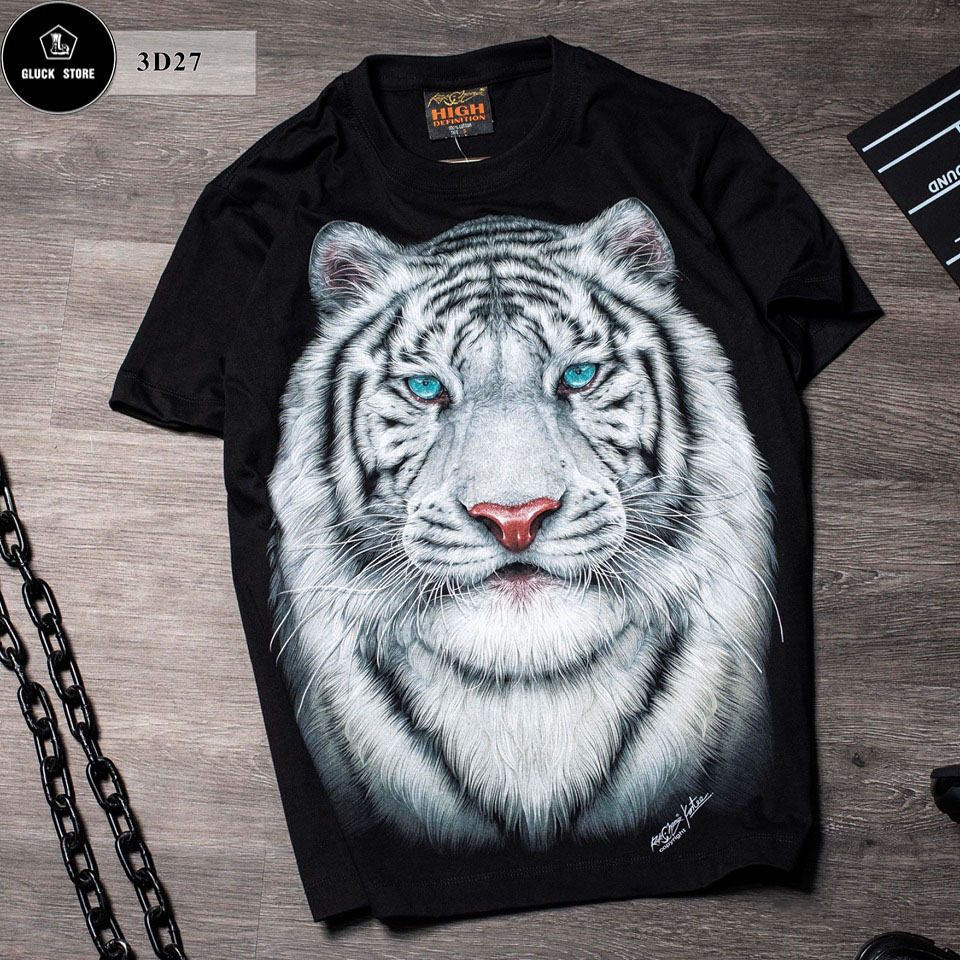 Áo phong in 3d bạch hổ nam hàng độc ảnh thật
