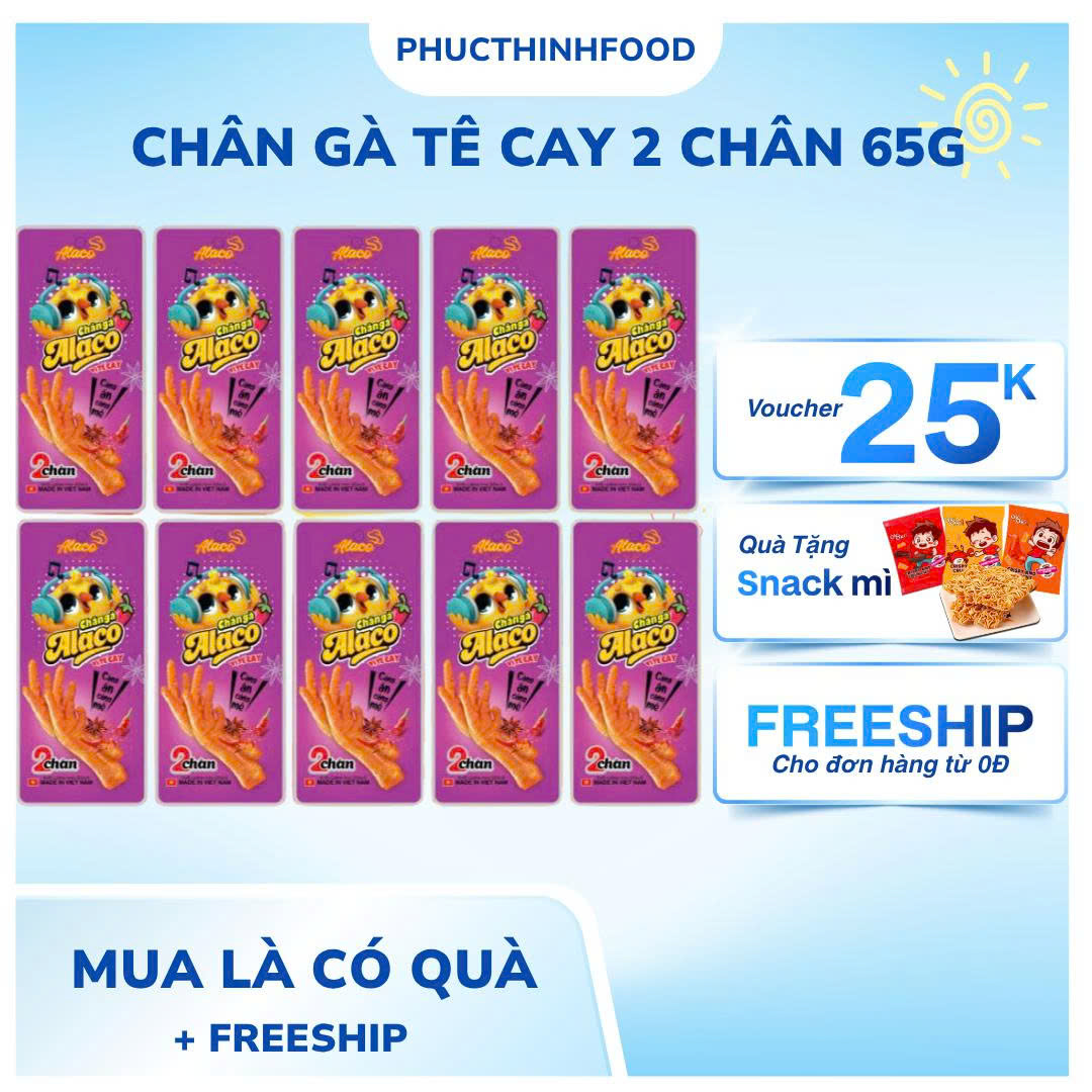 COMBO 10 chân gà  ALACO 2 chân 65g vị tê cay giòn ngon, đậm vị cay nồng, ăn liền tiện lợi